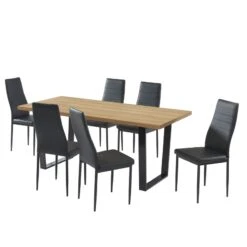 Ensemble Repas FELIX Effet Chêne Et PU Noir 6 Chaises -Maison Jardin Élégance ensemble repas felix effet chene et pu noir 4 chaises 3