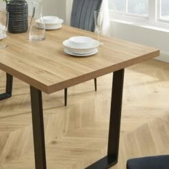 Ensemble Repas FELIX Effet Chêne Et Velours Gris 4 Chaises -Maison Jardin Élégance ensemble repas felix effet chene et velours gris 4 chaises 3