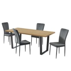 Ensemble Repas FELIX Effet Chêne Et Velours Gris 4 Chaises -Maison Jardin Élégance ensemble repas felix effet chene et velours gris 4 chaises 4