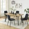 Ensemble Repas FELIX Effet Chêne Et Velours Noir 4 Chaises