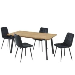 Ensemble Repas FELIX Effet Chêne Et Velours Noir 4 Chaises -Maison Jardin Élégance ensemble repas felix effet chene et velours noir 4 chaises 4