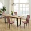 Ensemble Repas FELIX Effet Chêne Et Velours Rose 4 Chaises