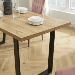 Ensemble Repas FELIX Effet Chêne Et Velours Rose 4 Chaises -Maison Jardin Élégance ensemble repas felix effet chene et velours rose 4 chaises 3