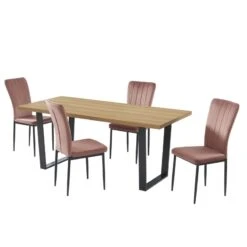 Ensemble Repas FELIX Effet Chêne Et Velours Rose 4 Chaises -Maison Jardin Élégance ensemble repas felix effet chene et velours rose 4 chaises 4