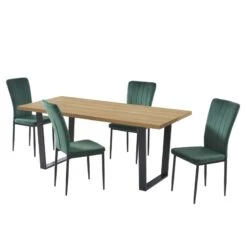 Ensemble Repas FELIX Effet Chêne Et Velours Vert 4 Chaises -Maison Jardin Élégance ensemble repas felix effet chene et velours vert 4 chaises 4