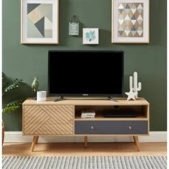 Meuble Tv ETNIK Gris Et Effet Bois 130cm