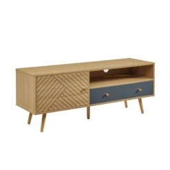 Meuble Tv ETNIK Gris Et Effet Bois 130cm -Maison Jardin Élégance etnik02 meuble tv 130 cm 3