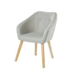 Fauteuil HILDA En Tissu Gris Avec Pieds En Bois -Maison Jardin Élégance fauteuil 1 place hilda 4