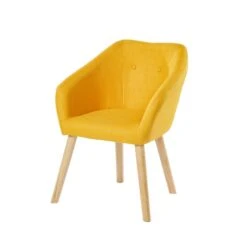 Fauteuil HILDA En Tissu Jaune Avec Pieds En Bois -Maison Jardin Élégance fauteuil 1 place hilda 9