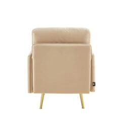 Fauteuil ADAM Velours Beige Avec Piètement En Métal Doré -Maison Jardin Élégance fauteuil adam velours beige pied en metal dore 3