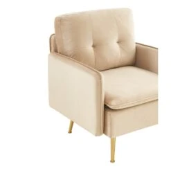Fauteuil ADAM Velours Beige Avec Piètement En Métal Doré -Maison Jardin Élégance fauteuil adam velours beige pied en metal dore 4