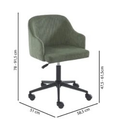 Fauteuil De Bureau BARNABE En Velours Côtelé Vert -Maison Jardin Élégance fauteuil barnabe en velours cotele vert 6