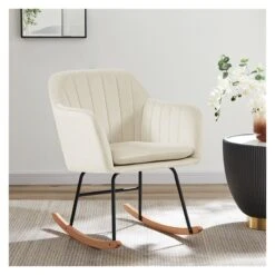 Fauteuil ELSA En Velours Crème Rocking Chair