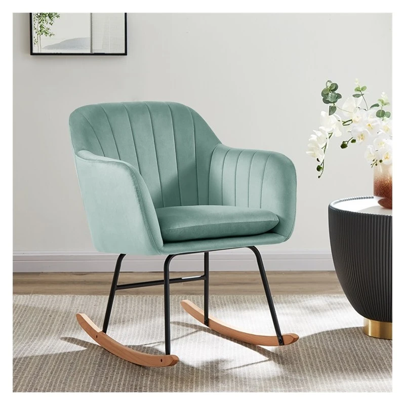 Fauteuil ELSA En Velours Vert D'eau Rocking Chair 1 Fauteuil ELSA En Velours Vert D'eau Rocking Chair