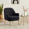 Fauteuil MARCELINO En Tissu Bouclette Anthracite Avec Piètement Doré