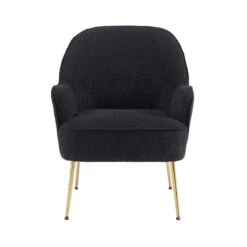 Fauteuil MARCELINO En Tissu Bouclette Anthracite Avec Piètement Doré -Maison Jardin Élégance fauteuil marcelino en tissu anthracite avec pieds dore 2