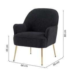 Fauteuil MARCELINO En Tissu Bouclette Anthracite Avec Piètement Doré -Maison Jardin Élégance fauteuil marcelino en tissu anthracite avec pieds dore 5