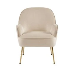 Fauteuil MARCELINO En Velours Beige Avec Piètement Doré -Maison Jardin Élégance fauteuil marcelino en velours beige avec pieds dore 2