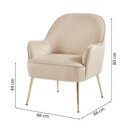Fauteuil MARCELINO En Velours Beige Avec Piètement Doré -Maison Jardin Élégance fauteuil marcelino en velours beige avec pieds dore 5