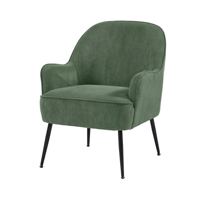 Fauteuil MARCELINO En Velours Côtelé Vert Avec Piètement Noir 2 Fauteuil MARCELINO En Velours Côtelé Vert Avec Piètement Noir – Image 2