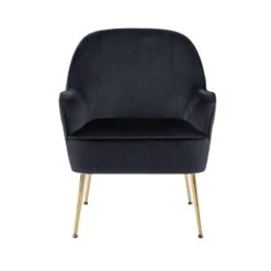 Fauteuil MARCELINO En Velours Noir Avec Piètement Doré -Maison Jardin Élégance fauteuil marcelino en velours noir avec pieds dore 2