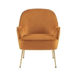 Fauteuil MARCELINO En Velours Rouille Avec Piètement Doré -Maison Jardin Élégance fauteuil marcelino en velours rouille avec pieds dore 2