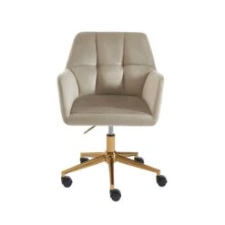Fauteuil De Bureau MONACO En Velours Beige Avec Pieds Dorés -Maison Jardin Élégance fauteuil monaco en velours beige avec pieds dore 2