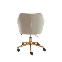 Fauteuil De Bureau MONACO En Velours Beige Avec Pieds Dorés -Maison Jardin Élégance fauteuil monaco en velours beige avec pieds dore 3