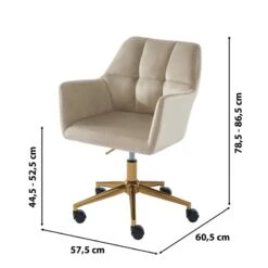 Fauteuil De Bureau MONACO En Velours Beige Avec Pieds Dorés -Maison Jardin Élégance fauteuil monaco en velours beige avec pieds dore 5