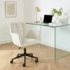 Fauteuil De Bureau MONACO En Velours Blanc Cassé Avec Pieds Noirs