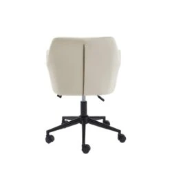Fauteuil De Bureau MONACO En Velours Blanc Cassé Avec Pieds Noirs -Maison Jardin Élégance fauteuil monaco en velours blanc casse avec pieds noir 3