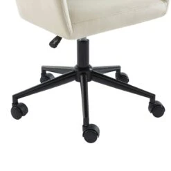 Fauteuil De Bureau MONACO En Velours Blanc Cassé Avec Pieds Noirs -Maison Jardin Élégance fauteuil monaco en velours blanc casse avec pieds noir 4