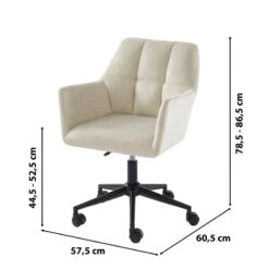 Fauteuil De Bureau MONACO En Velours Blanc Cassé Avec Pieds Noirs -Maison Jardin Élégance fauteuil monaco en velours blanc casse avec pieds noir 5
