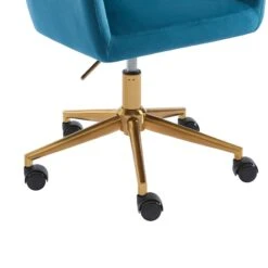 Fauteuil De Bureau MONACO En Velours Bleu Avec Pieds Dorés -Maison Jardin Élégance fauteuil monaco en velours bleu avec pieds dore 4