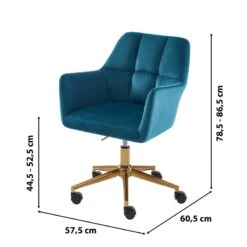 Fauteuil De Bureau MONACO En Velours Bleu Avec Pieds Dorés -Maison Jardin Élégance fauteuil monaco en velours bleu avec pieds dore 5