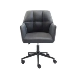 Fauteuil De Bureau MONACO En Velours Gris Anthracite Avec Pieds Noirs -Maison Jardin Élégance fauteuil monaco en velours gris anthracite avec pieds noir 2