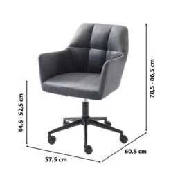 Fauteuil De Bureau MONACO En Velours Gris Anthracite Avec Pieds Noirs -Maison Jardin Élégance fauteuil monaco en velours gris anthracite avec pieds noir 5