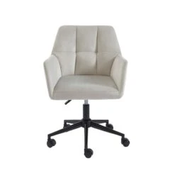 Fauteuil De Bureau MONACO En Velours Gris Perle Avec Pieds Noirs -Maison Jardin Élégance fauteuil monaco en velours gris perle avec pieds noir 2