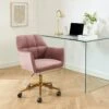 Fauteuil De Bureau MONACO En Velours Rose Avec Pieds Dorés