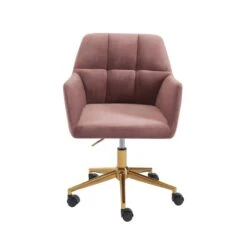 Fauteuil De Bureau MONACO En Velours Rose Avec Pieds Dorés -Maison Jardin Élégance fauteuil monaco en velours rose avec pieds dore 2