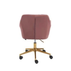 Fauteuil De Bureau MONACO En Velours Rose Avec Pieds Dorés -Maison Jardin Élégance fauteuil monaco en velours rose avec pieds dore 3
