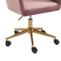 Fauteuil De Bureau MONACO En Velours Rose Avec Pieds Dorés -Maison Jardin Élégance fauteuil monaco en velours rose avec pieds dore 4