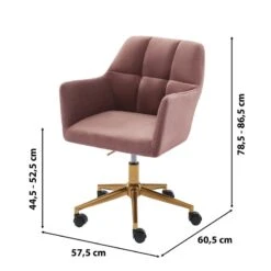 Fauteuil De Bureau MONACO En Velours Rose Avec Pieds Dorés -Maison Jardin Élégance fauteuil monaco en velours rose avec pieds dore 5