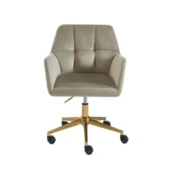 Fauteuil De Bureau MONACO En Velours Taupe Avec Pieds Dorés -Maison Jardin Élégance fauteuil monaco en velours taupe avec pieds dore 2