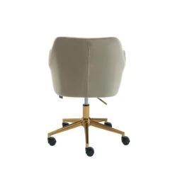 Fauteuil De Bureau MONACO En Velours Taupe Avec Pieds Dorés -Maison Jardin Élégance fauteuil monaco en velours taupe avec pieds dore 3