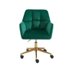Fauteuil De Bureau MONACO En Velours Vert Avec Pieds Dorés -Maison Jardin Élégance fauteuil monaco en velours vert avec pieds dore 2
