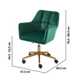 Fauteuil De Bureau MONACO En Velours Vert Avec Pieds Dorés -Maison Jardin Élégance fauteuil monaco en velours vert avec pieds dore 5