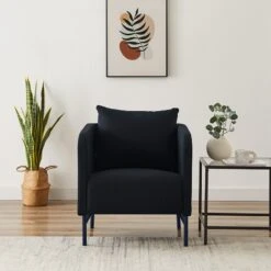 Fauteuil PANTONE Tissu Bleu Nuit Avec Piètement Métal Bleu Nuit -Maison Jardin Élégance fauteuil pantone tissu bleu avec pietement metal bleu 6