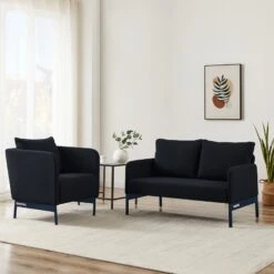 Fauteuil PANTONE Tissu Bleu Nuit Avec Piètement Métal Bleu Nuit -Maison Jardin Élégance fauteuil pantone tissu bleu avec pietement metal bleu 7