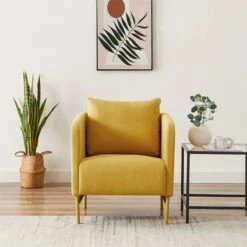 Fauteuil PANTONE Tissu Jaune Moutarde Avec Piètement Métal Jaune Moutarde -Maison Jardin Élégance fauteuil pantone tissu jaune avec pietement metal jaune 6